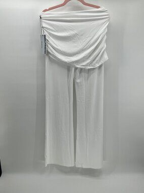 Girlfriend Collective White Foldover Ruched Waist Wide Leg Lounge Pants L NWT
